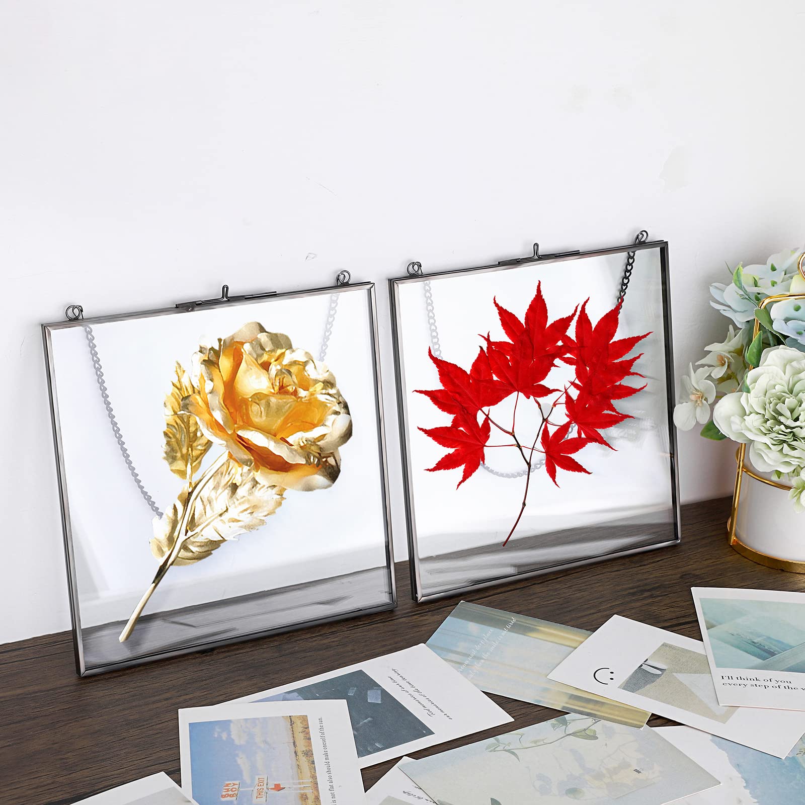 JUXYES Set of 2 Brass Wall Hanging Frame, Glass Floating Frame for JUXYES Set of 2 Brass Wall Hanging Frame, Glass Floating Frame for
